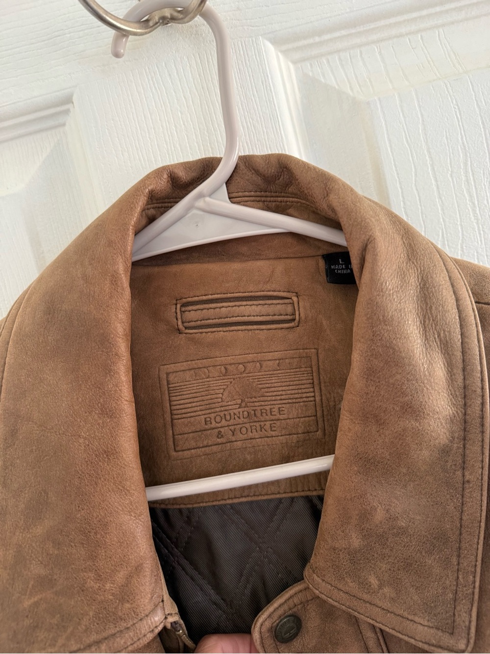 Roundtree & Yorke Genuine Leather Bomber Jacket Men’s L Brown Distressed Flight - Picture 4 of 7